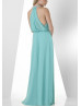 V Neck Beaded Halter Ruched Chiffon Bridesmaids Dress